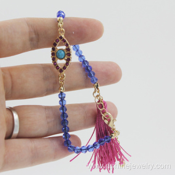 Crystal Beads Lucky Evil Eye Charm Bracelet With Tassel